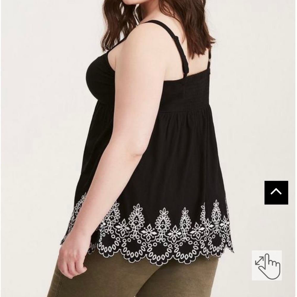 Torrid Babydoll Knit Eyelet Embroidery Hem Cinched Front Top Black - Picture 4 of 7